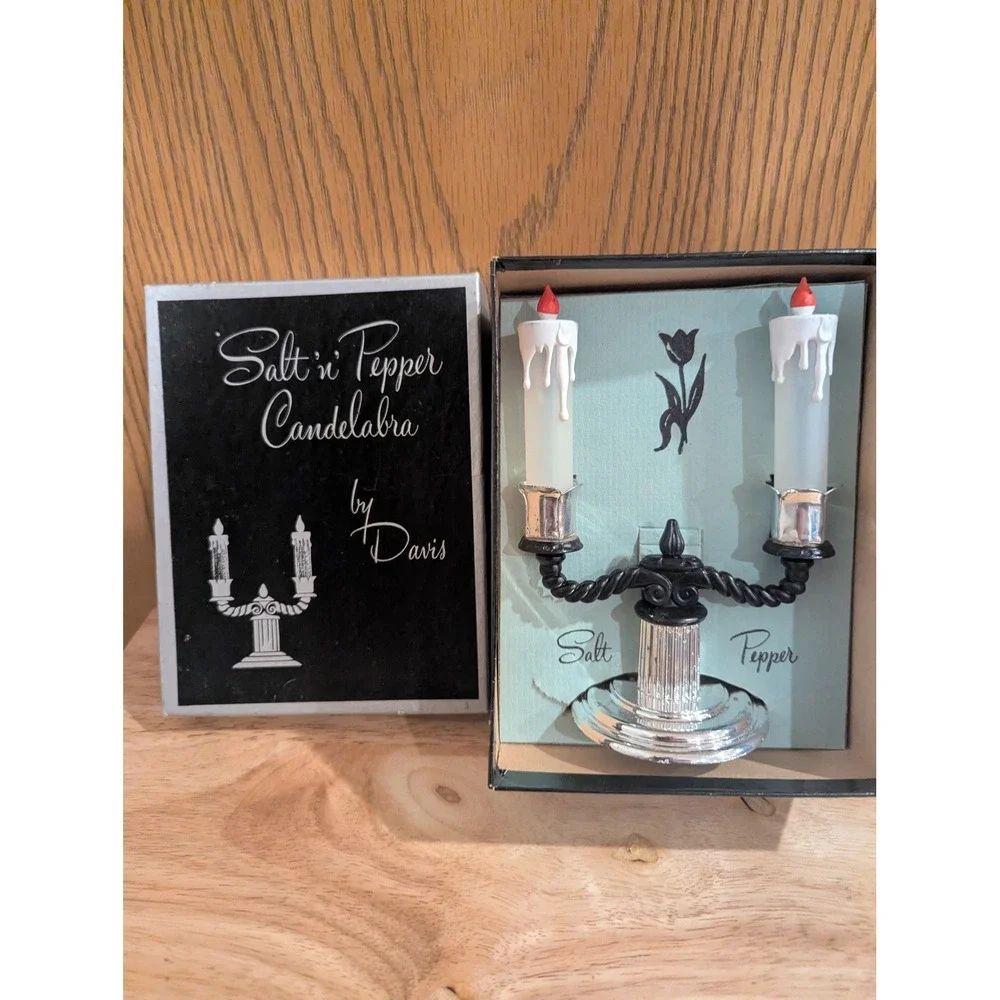 VTG Halloween Salt n Pepper Candelabra Whimsy Goth by Davis w/ Box Unused